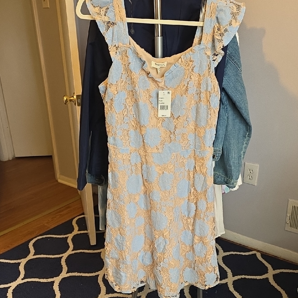 Monteau Blue and Beige Lace Mini Dress
